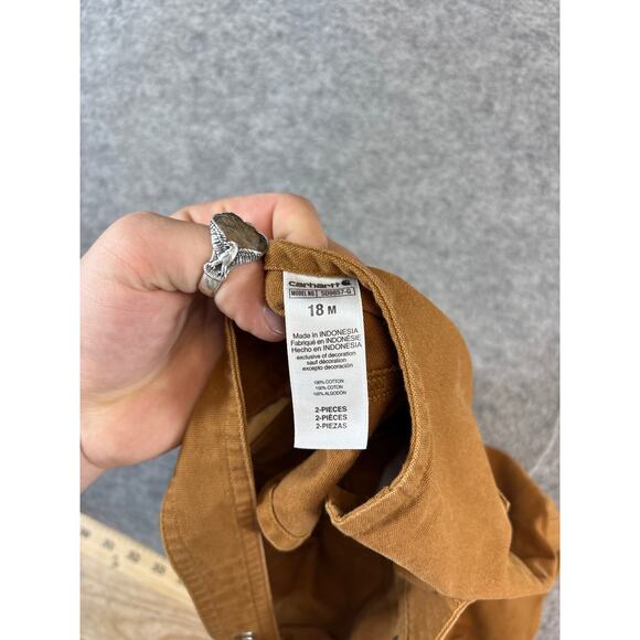 Carhartt Bibs Overalls Infant Toddler 18M Brown Duck Canvas Snap Ruffled Outdoor - Picture 6 of 7